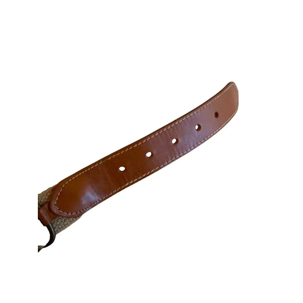 Genuine‎ Leather & Woven Canvas Belt With Brass Buckle